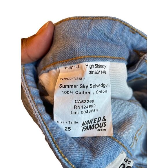 Naked & Famous Denim Womens 25 High Rise Skinny Light Blue Japan Selvedge Jeans - Picture 3 of 8